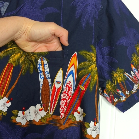 Paradise Style Hawaii Vintage Tropical Button Down Surf Shirt Blue Casual L - Picture 6 of 12